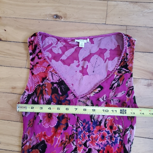 Caché Gorgeous Floral Velvet Beaded Asymmetrical Tassel Hem Tank - Picture 7 of 9